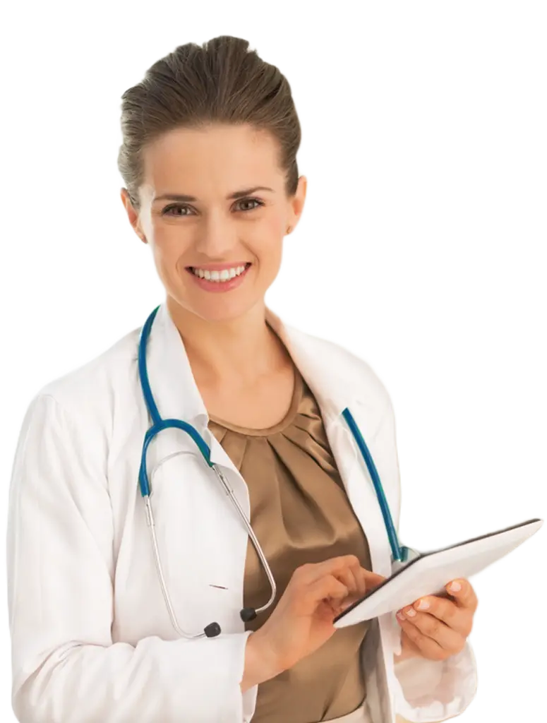 female doctor with tablet