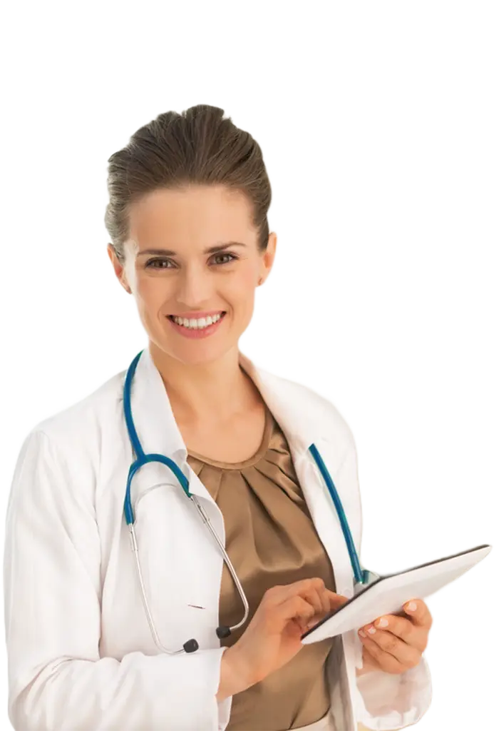 female doctor with tablet